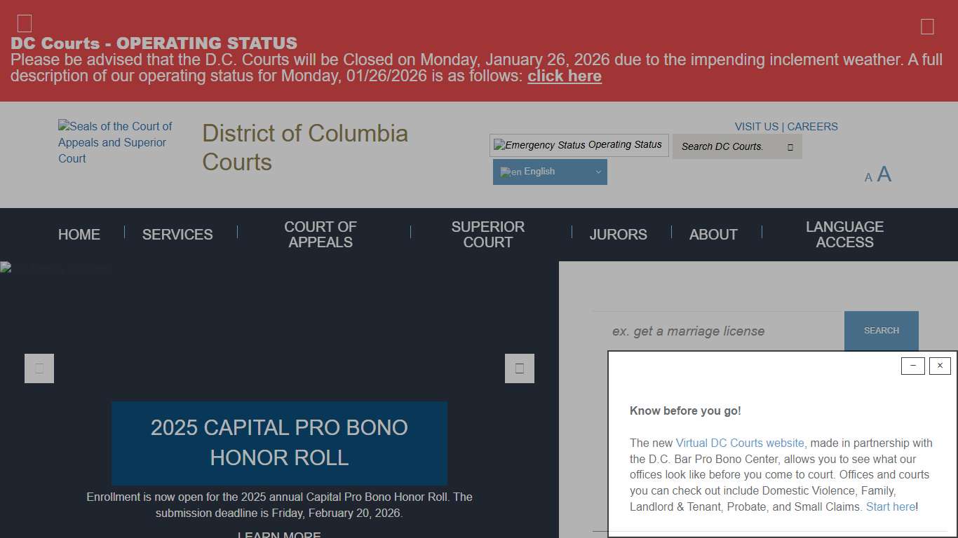 DC Courts Homepage District of Columbia Courts